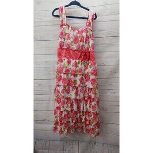 My Michelle Girl Dress Floral Pink White Sz 16 Layered Ruffles